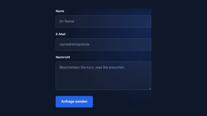 Das Anfrageformular mit Name, E-Mail und Nachricht