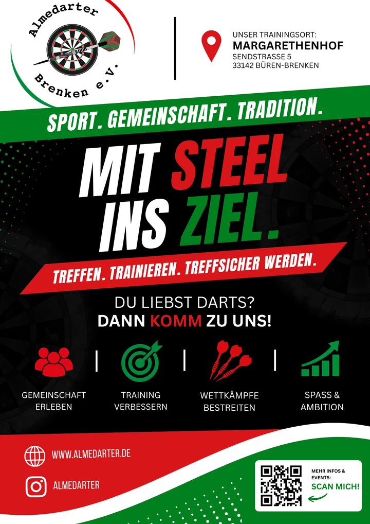 Flyer der Almedarter Brenken: Mit Steel ins Ziel