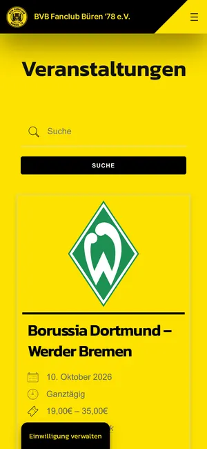 Veranstaltungen und Ticketbuchung des BVB-Fanclubs Büren auf dem Handy