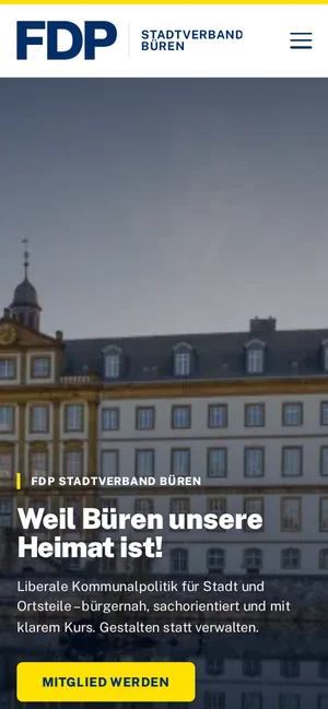 Website des FDP-Stadtverbands Büren am Handy