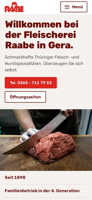 Website der Fleischerei Raabe auf dem Handy