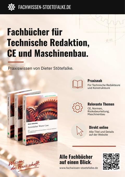 Anzeige für Fachwissen Stötefalke: Fachbücher für Technische Redaktion, CE und Maschinenbau