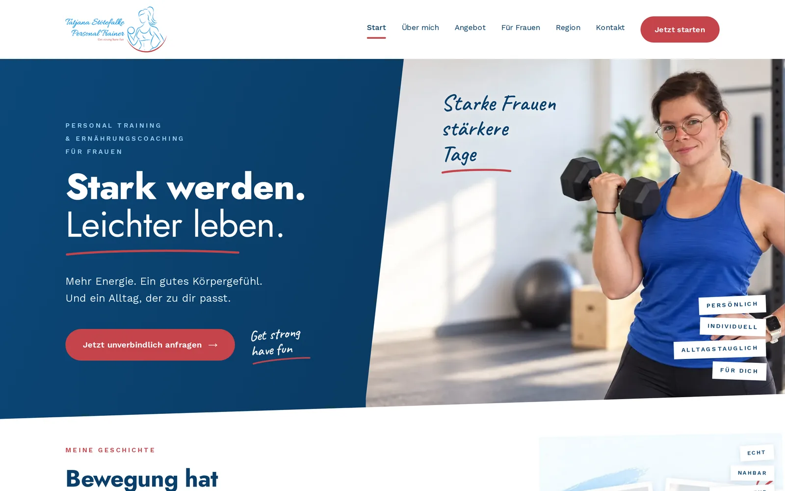 Website von Tatjana Stötefalke Personal Training am Desktop