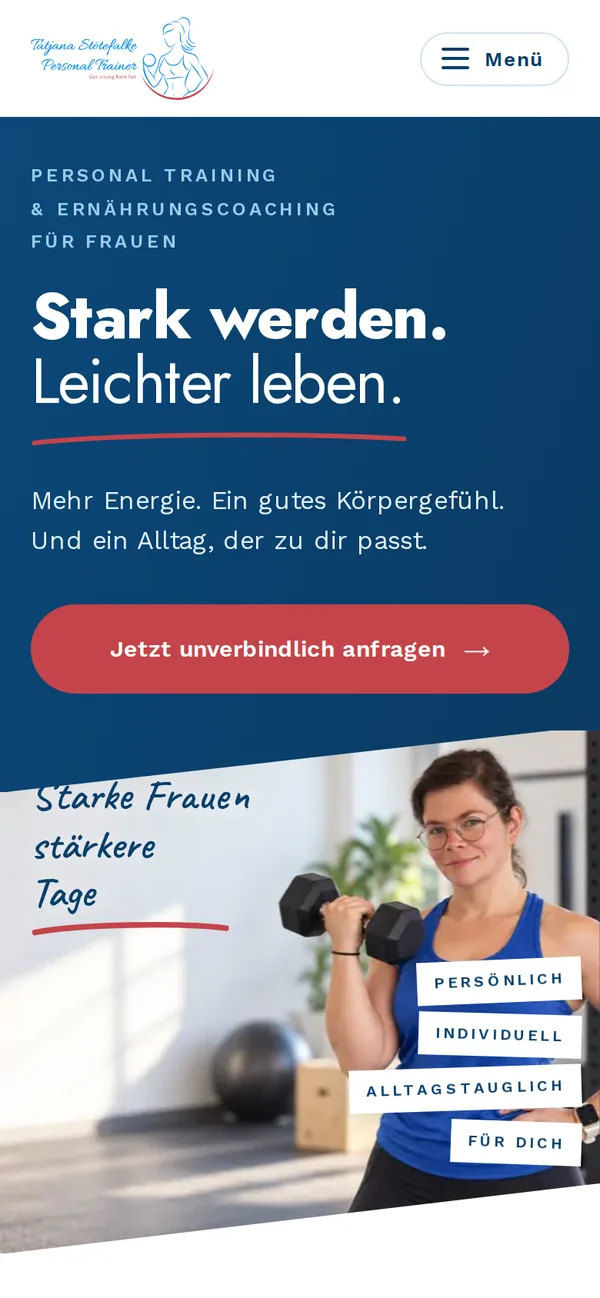 Website von Tatjana Stötefalke Personal Training auf dem Handy