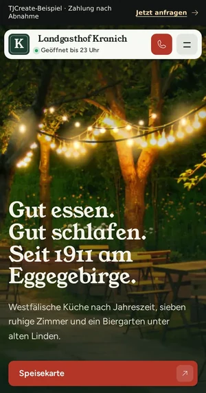 Die Gastronomie-Demo am Handy: Startseite des Landgasthofs